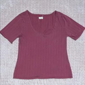 Pilcro Purple Ribbed Fitted Short Sleeve T-Shirt